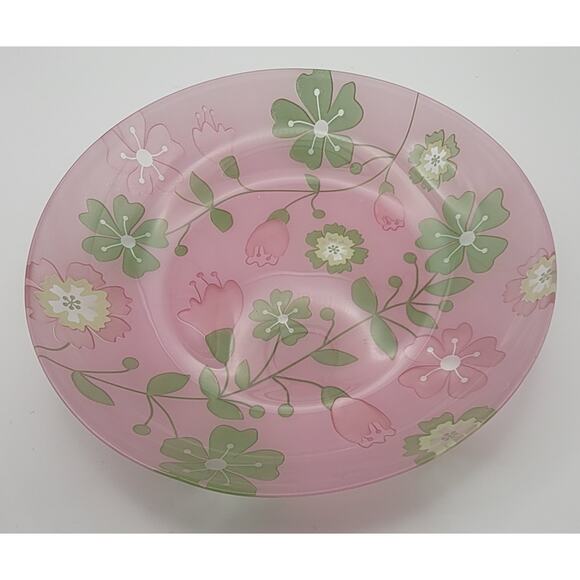Set Of 4 Reverse Painted Glass Bowls Lovely Pink Floral Design 9 3/4” Dia. - Picture 5 of 7